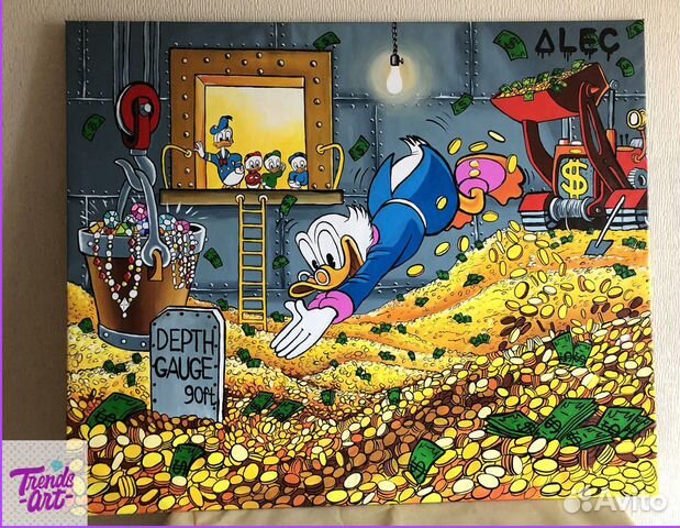 Деньги на холсте Скрудж Макдак картина Дональд Дак