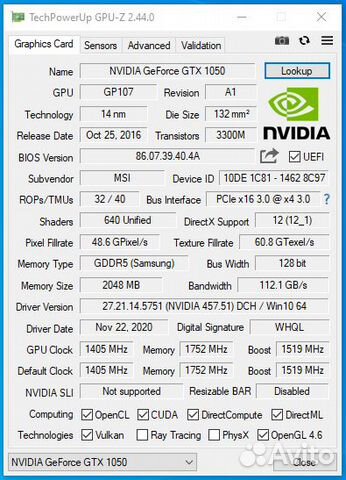 Видеокарта MSI GeForce GTX 1050 OC 2Гб