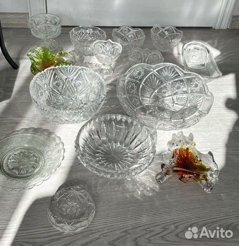 Хрустальная ваза, конфетница, салатник, ладья