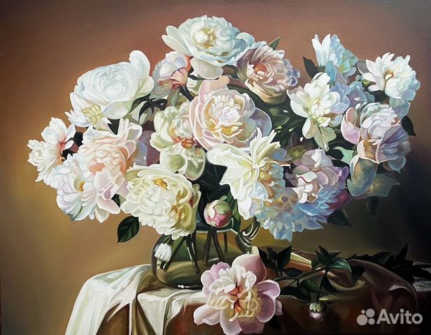 Картина маслом на холсте пионы
