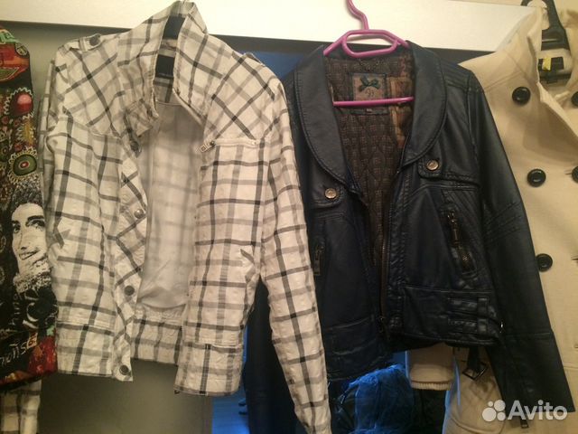 Куртка кожаная синяя ветровка белая 44р