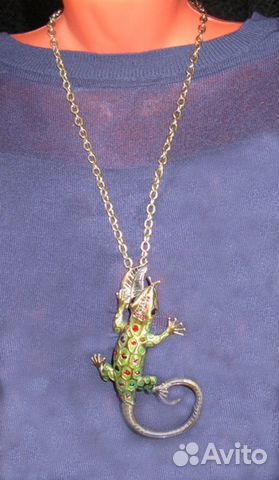 Цепочка с кулоном в виде ящерицы, латунь, СССР