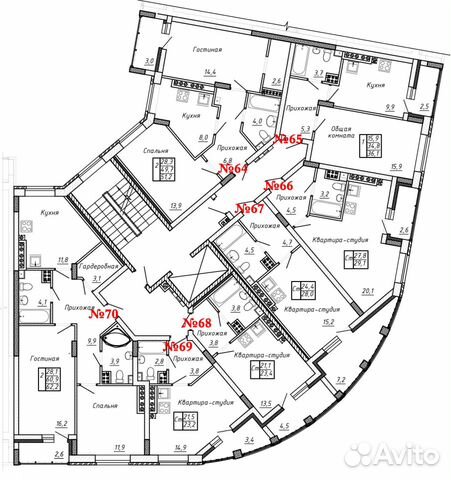 2-к квартира, 62.2 м², 6/6 эт.