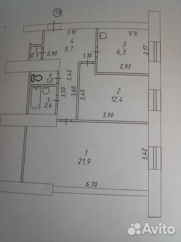 2-к квартира, 60.5 м², 2/5 эт.