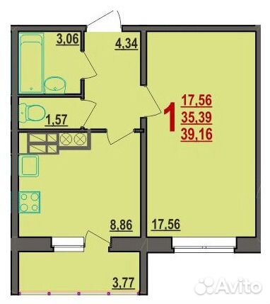 1-к квартира, 39 м², 4/5 эт. 1-к квартира, 39 м², 4/5 эт.