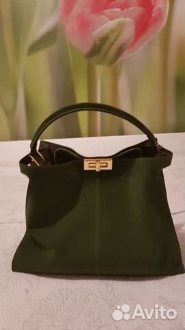 Сумка fendi из замши зеленого цвета, оригинал