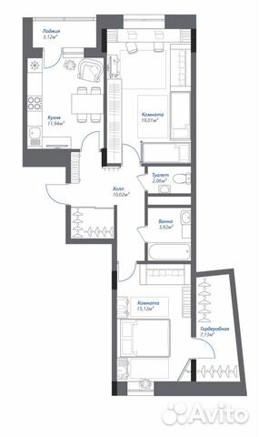 2-к квартира, 72.7 м², 3/10 эт.