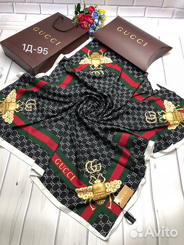 Платок Gucci Гуччи шелковый 100 см с стрекозой