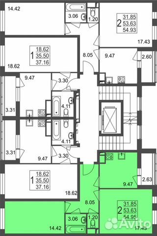 2-к квартира, 55 м², 8/8 эт.