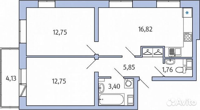 2-к квартира, 54.6 м², 2/8 эт.