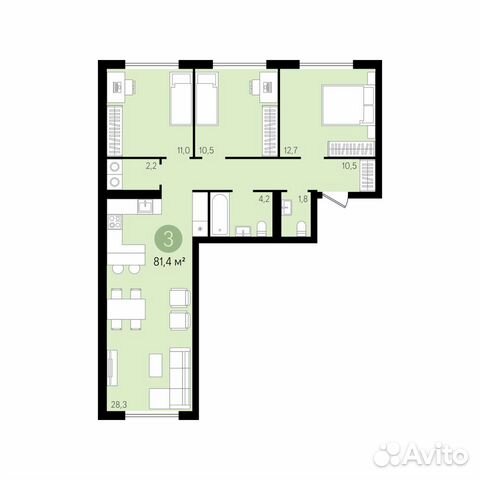 3-к квартира, 81.4 м², 3/8 эт. 3-к квартира, 81.4 м², 3/8 эт.