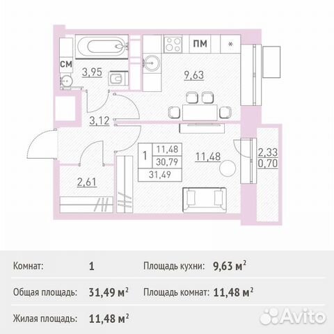1-к квартира, 31.5 м², 9/17 эт.