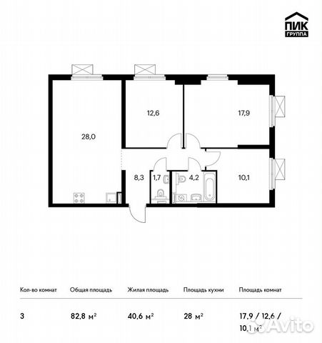 3-к квартира, 82.8 м², 12/33 эт. 3-к квартира, 82.8 м², 12/33 эт.