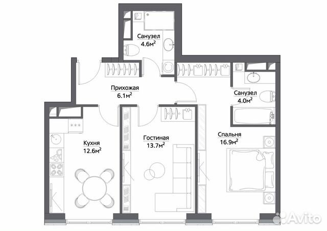 2-к квартира, 60.5 м², 8/33 эт. 2-к квартира, 60.5 м², 8/33 эт.