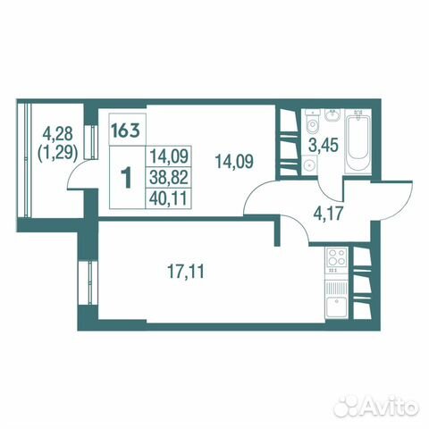 1-к квартира, 40.1 м², 22/25 эт.