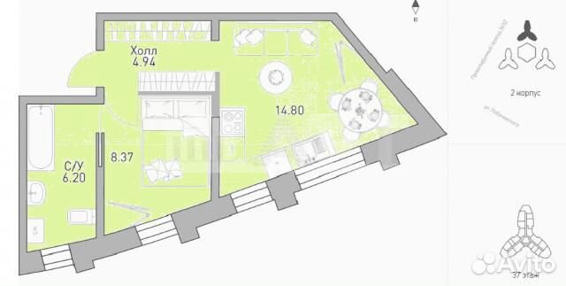 1-к квартира, 36 м², 37/39 эт.