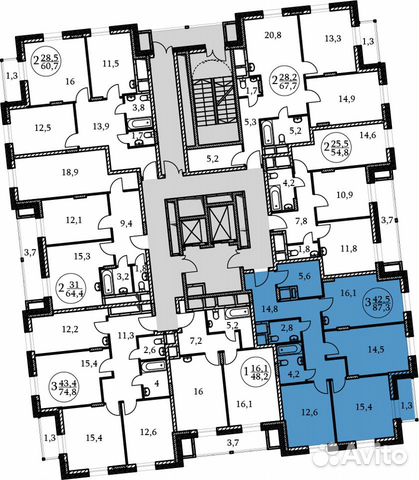3-к квартира, 87.3 м², 9/17 эт.