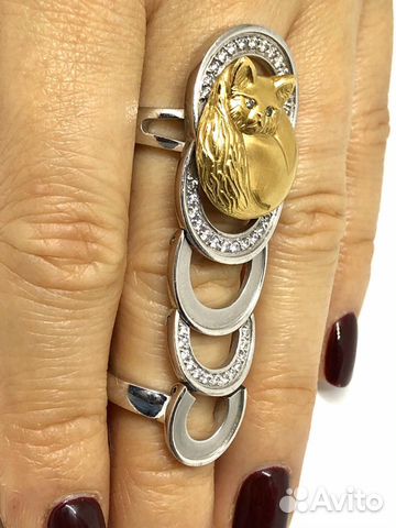 Двойное золотое кольцо бренда Schone с бриллиантам Двойное золотое кольцо бренда Schone с бриллиантам