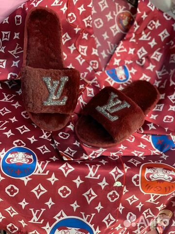 Новые меховые домашние тапочки Louis Vuitton