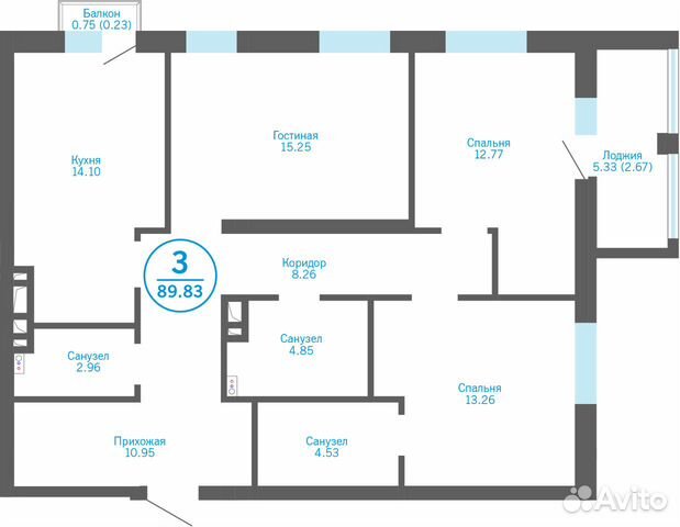 3-к квартира, 86.9 м², 4/24 эт. 3-к квартира, 86.9 м², 4/24 эт.