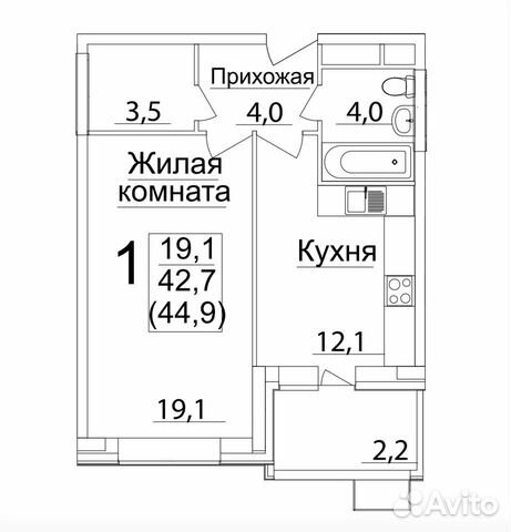 1-к квартира, 45 м², 11/11 эт. 1-к квартира, 45 м², 11/11 эт.