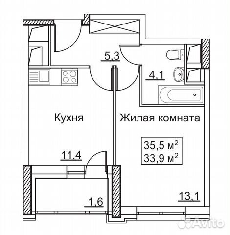 1-к квартира, 35.5 м², 16/22 эт. 1-к квартира, 35.5 м², 16/22 эт.