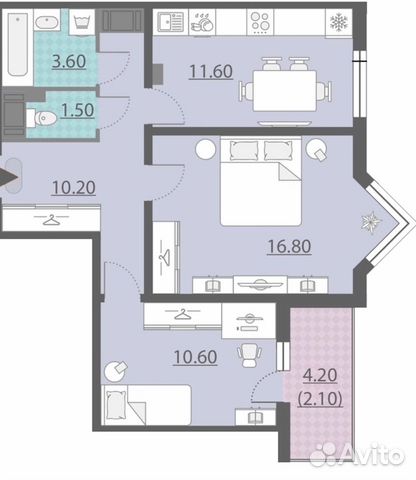 2-к квартира, 56.4 м², 6/22 эт.
