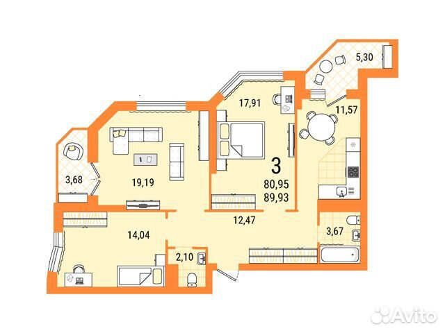3-к квартира, 89.9 м², 10/25 эт. 3-к квартира, 89.9 м², 10/25 эт.