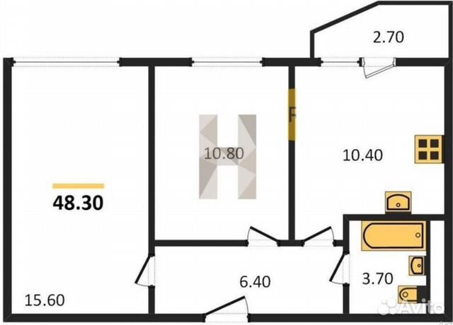 2-к квартира, 48.3 м², 7/12 эт. 2-к квартира, 48.3 м², 7/12 эт.
