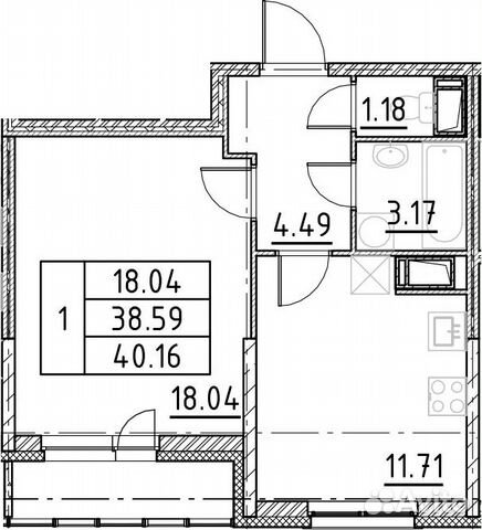 1-к квартира, 41.7 м², 15/19 эт.