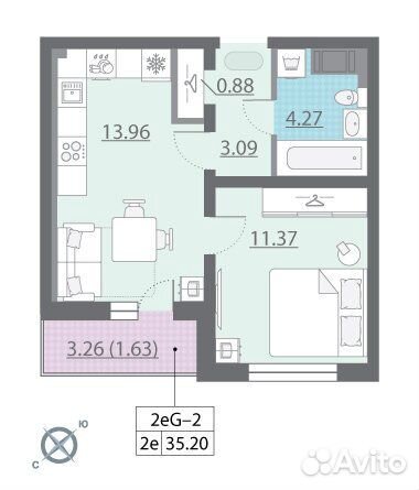 1-к квартира, 35.2 м², 13/18 эт.