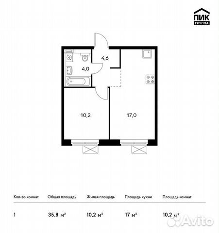 1-к квартира, 35.8 м², 10/25 эт.