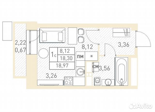 Студия, 19 м², 2/17 эт. Студия, 19 м², 2/17 эт.
