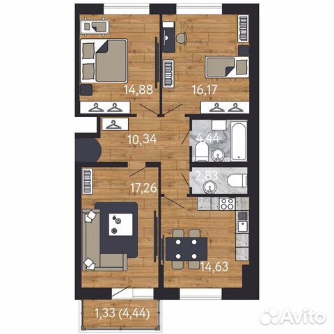 3-к квартира, 81.9 м², 4/14 эт. 3-к квартира, 81.9 м², 4/14 эт.
