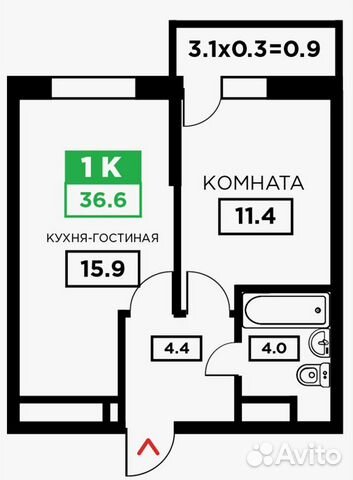 1-к квартира, 37 м², 20/24 эт.