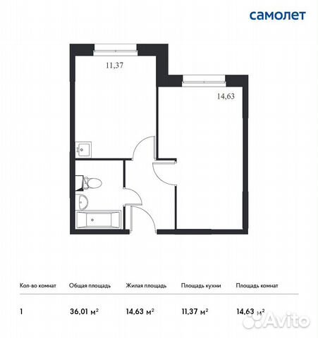 1-к квартира, 36 м², 13/14 эт. 1-к квартира, 36 м², 13/14 эт.