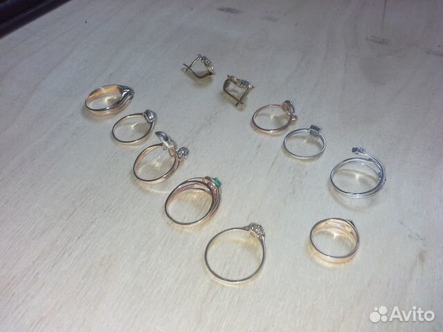 Золотое кольцо сережки золото 583 бриллианты СССР