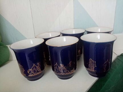 Стаканы бокалы кобальт с позолотой