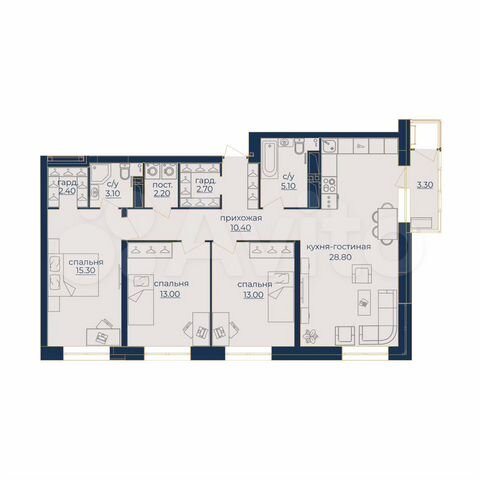 4-к. квартира, 96,4 м², 2/24 эт.
