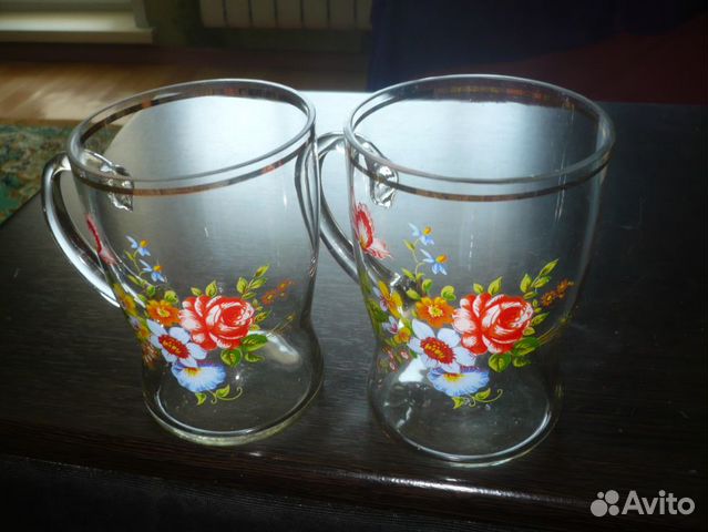 Стеклянные кружки с цветочным рисунком,новые