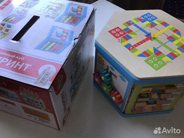 Развивающий деревянный куб-лабиринт 7 в 1