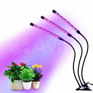 Светильник для растений/ 3 гибкие лампы с таймером