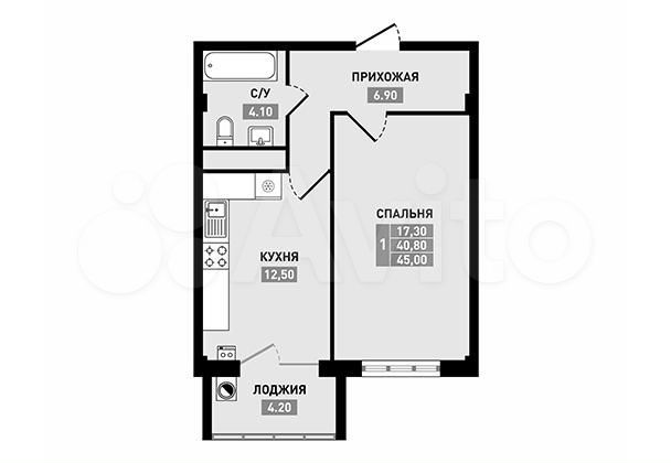 1-к. квартира, 45 м², 10/16 эт.