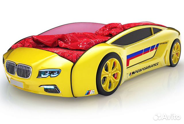 Кровать машина 3D BMW желтая