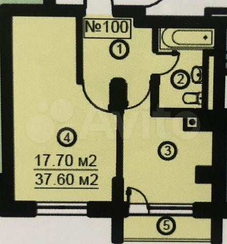 1-к. квартира, 37,5 м², 1/5 эт.