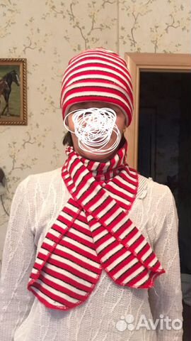 Шапка бордовая Бершка. Комплект в полосочку