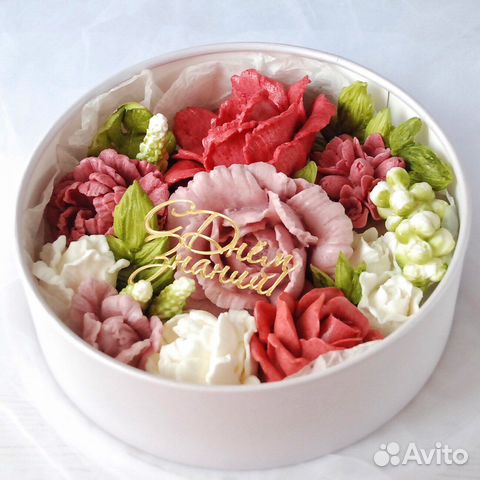 Цветы из зефира в коробке, подарок учителю