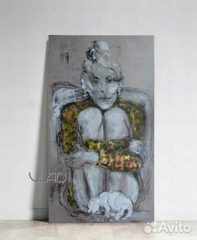 Картина маслом Девушка и кошка Женщина с котёнком