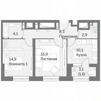2-к квартира, 58 м², 11/38 эт.