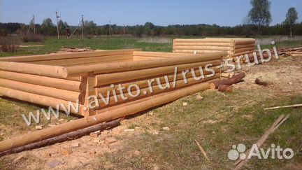 Сруб бани из бревна с установкой